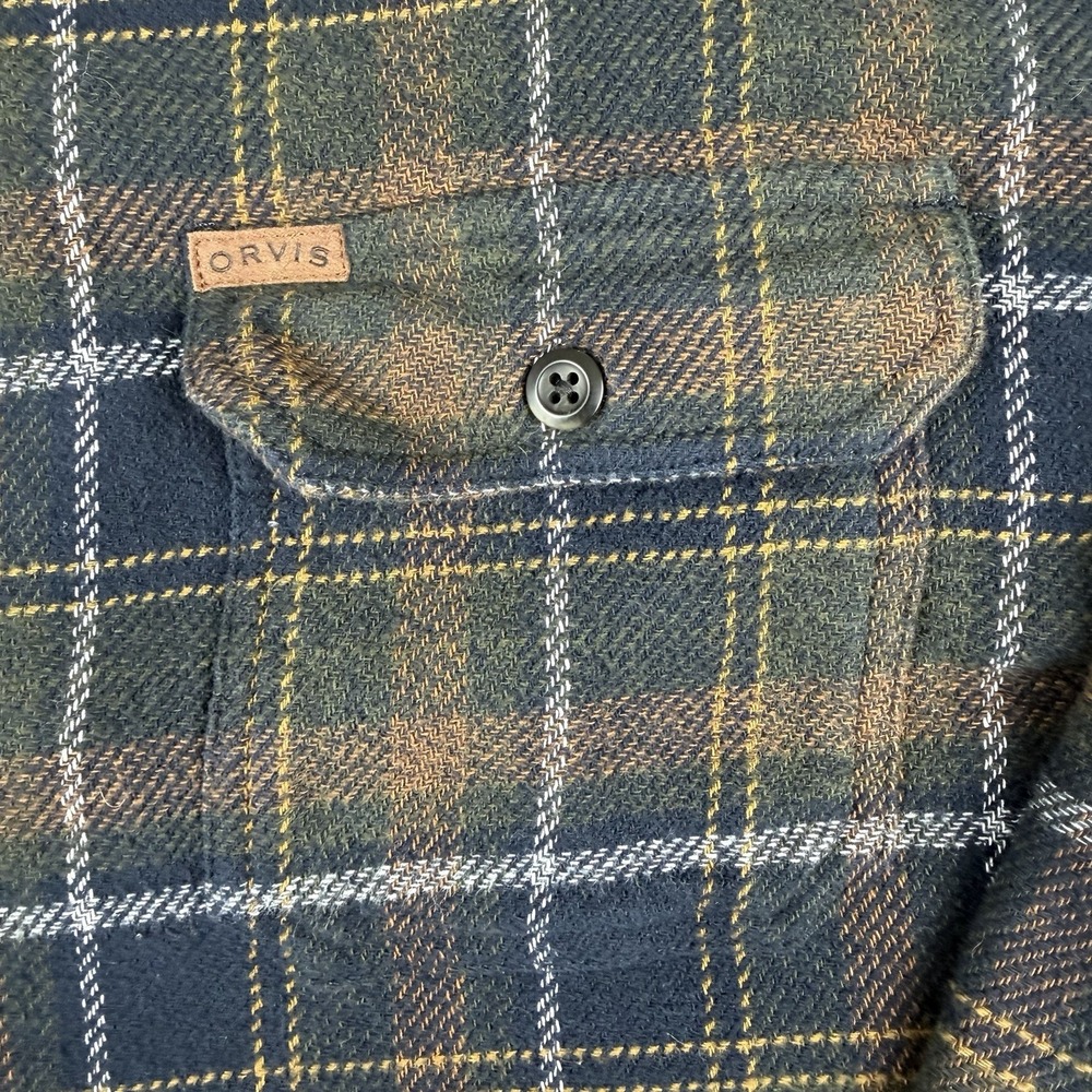 Orvis Flannel Shacket Shirt Mens XXL Blue/Brown Plaid‎ Heavyweight Button Up - Picture 8 of 15